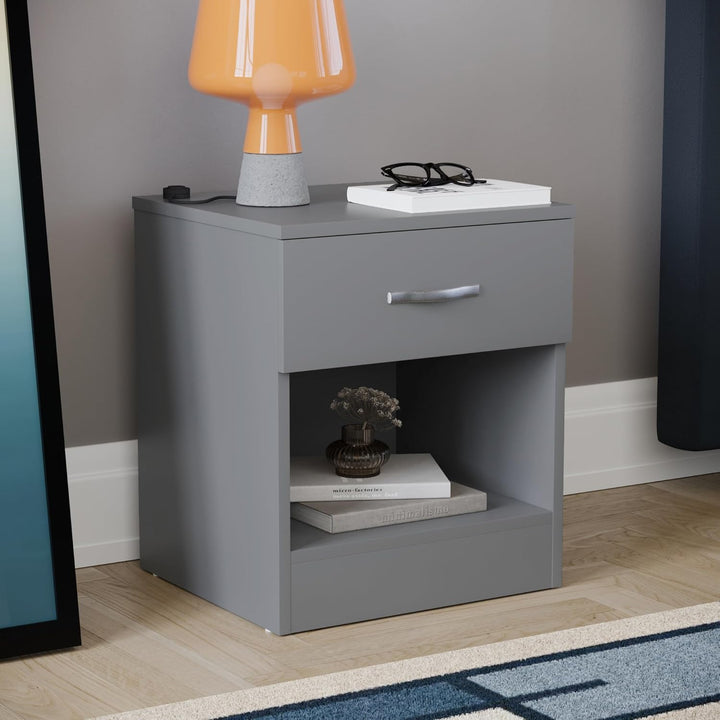 Vida Designs Riano Nachttischkommode, Holzwerkstoff, Grau, H 47 x W 40 x d 36