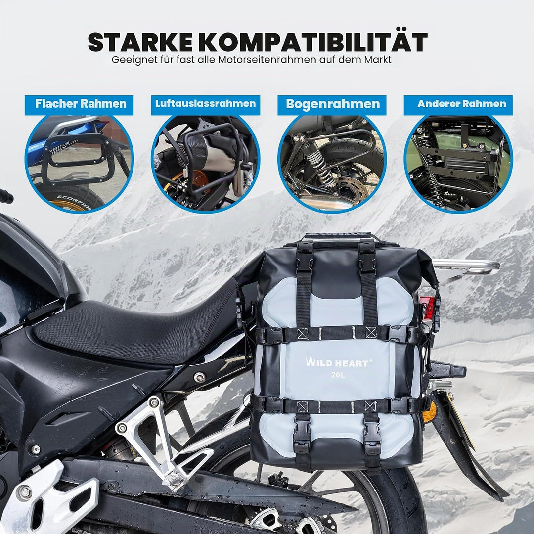 WILD HEART Motorrad Seitentasche Edelstahl Federung wasserdichte Tasche 20L/25L wasserdicht Pianner