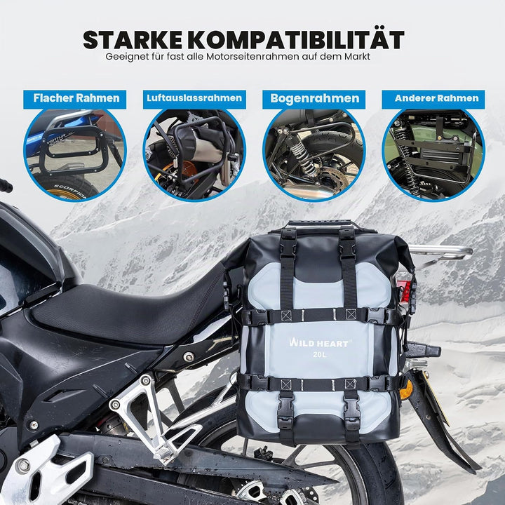 WILD HEART Motorrad Seitentasche Edelstahl Federung wasserdichte Tasche 20L/25L wasserdicht Pianner