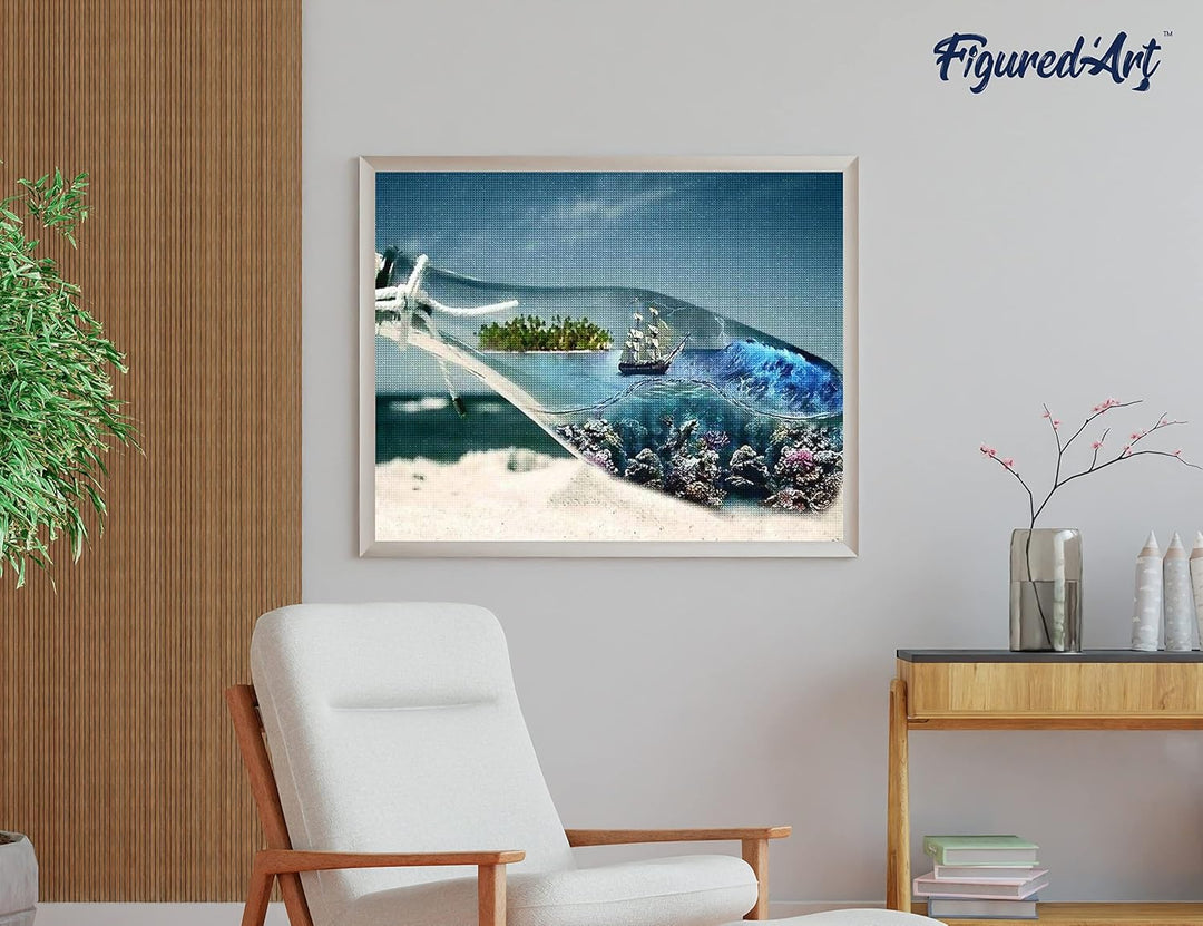 Figured'Art Diamond Painting Erwachsene 40x50cm Ganze Leinwand gerollt Meer Flasche 5D Bilder Eckige