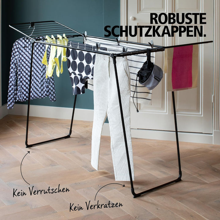 Brabantia HangOn Drying Rack, 22 m (Mattschwarz),Standtrockner mit Trockenfläche bis zu Zwei Waschla