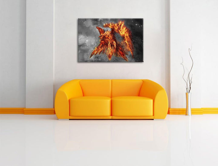 Pixxprint Feuriger Adler als Leinwandbild/Grösse: 100x70 cm/Wandbild/Kunstdruck/fertig bespannt, 100