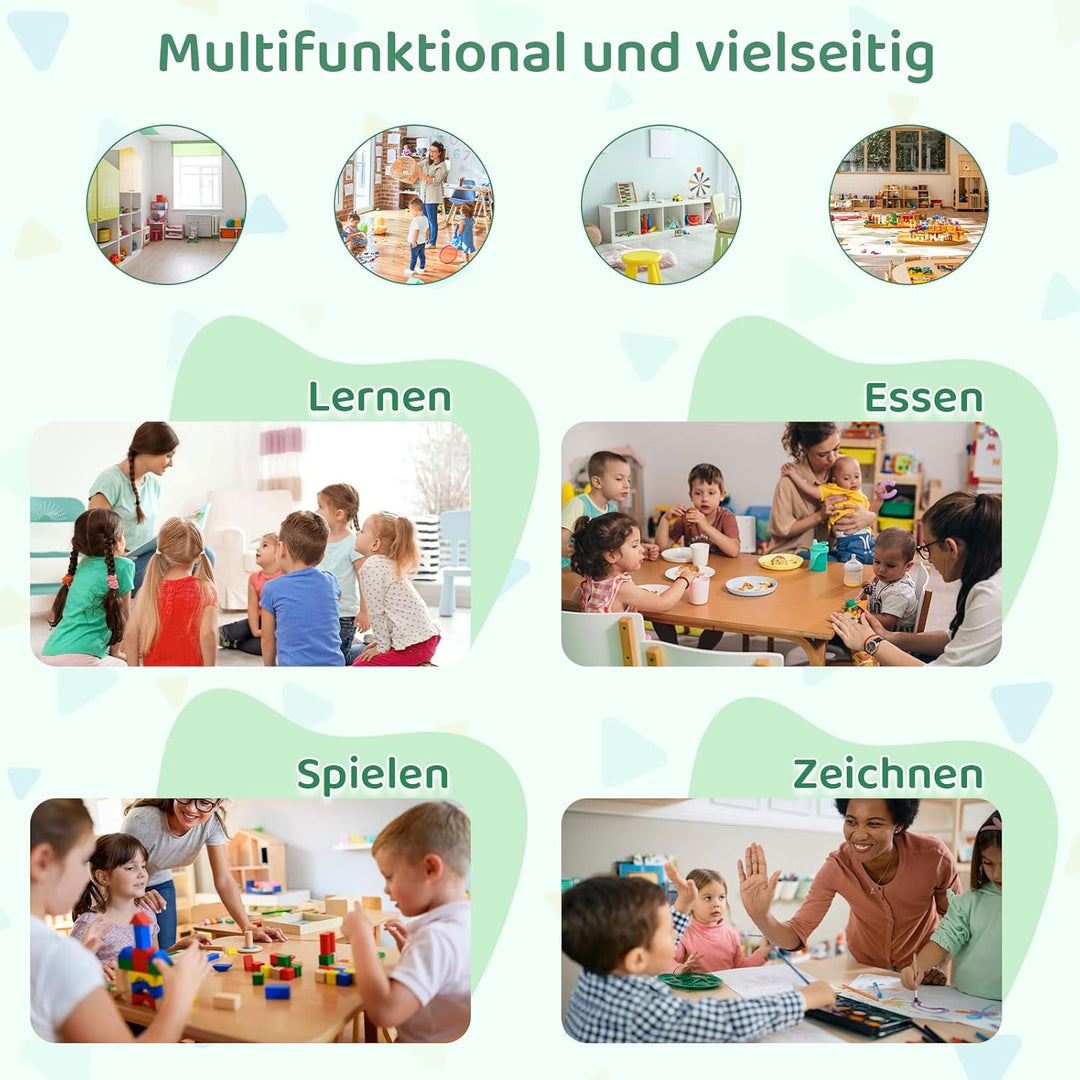 MAMIZO Kindertisch mit 2 Stühlen, 3 in 1 Kinder Tisch Stuhl Set, Kindermöbel Set aus Holz mit Staura