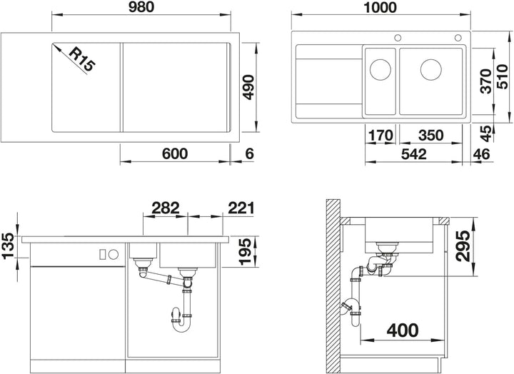 BLANCO DIVON II 6 S-IF | Edelstahl | Einbauart: Einbau von Oben & Flächenbündig | Hauptbecken rechts
