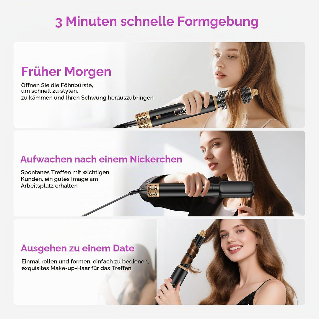 Hairstyler Multistyler 1000W 5 IN 1 Haarstyler, LCD Air Brush Rundbürstenföhn, Lockenstab und Haargl