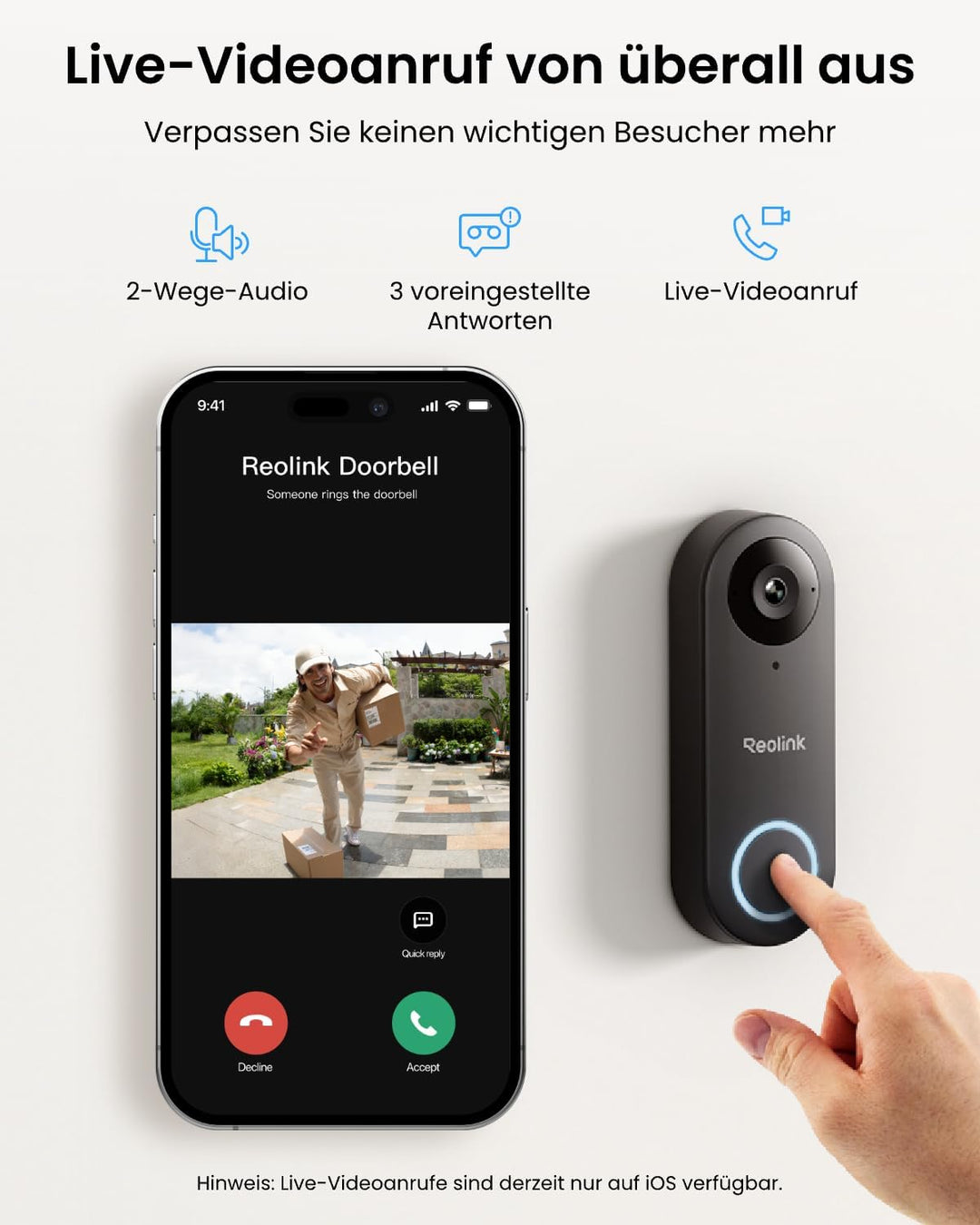 Reolink Video-Türklingel mit Chime, 5MP Ultra HD Kabelgebundene Türklingel mit Kamera, 2,4/5GHz WLAN