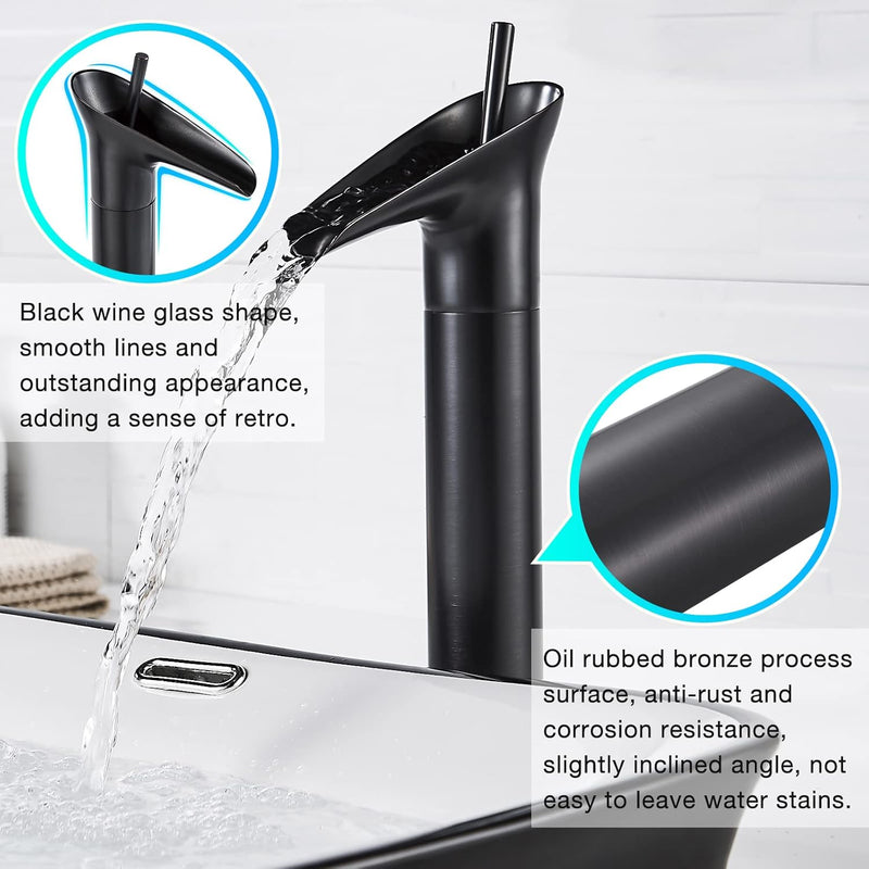 Wasserhahn Bad Schwarz Waschtischarmatur Wasserfall Mischbatterie Waschbecken Armaturen Hoch Retro B