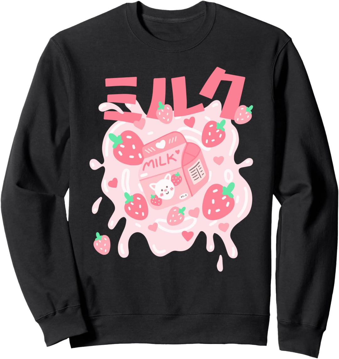 Kawaii Funny Retro 90s Japanese Strawberry Milk Shake Sweatshirt