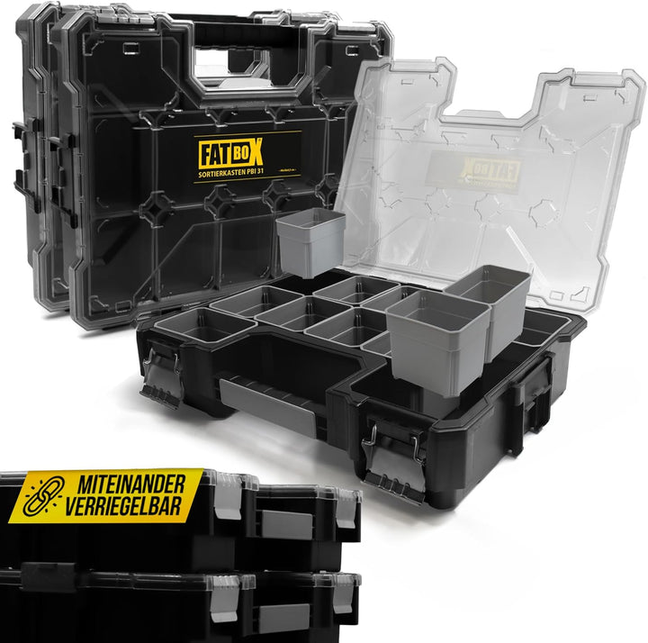 Fatbox XXL Organizer Sortierkasten Sortimentskasten Kleinteilemagazin Aufbewahrungsbox Koffer (Schwa