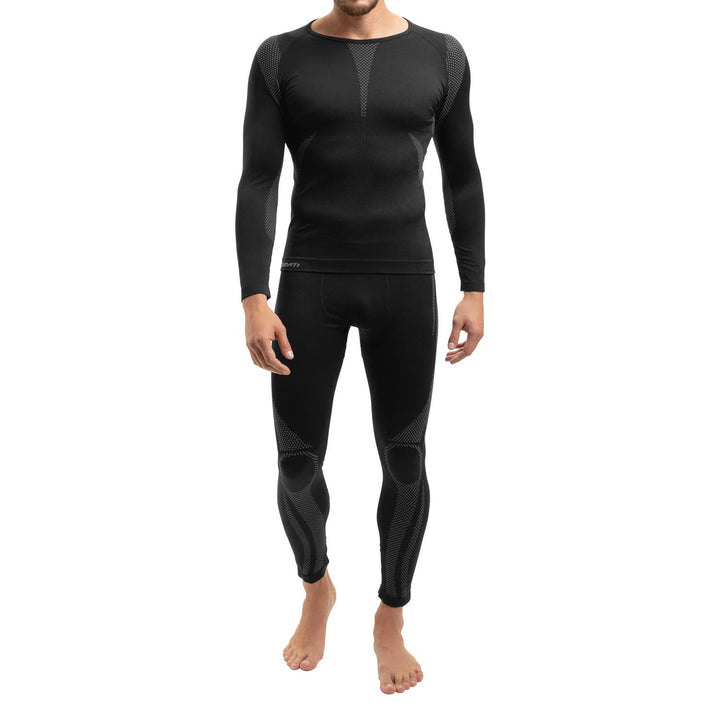 Celodoro Herren Thermo Unterwäsche Set seamless Funktionswäsche schnelltrocknend S-M Schwarz / Grau,