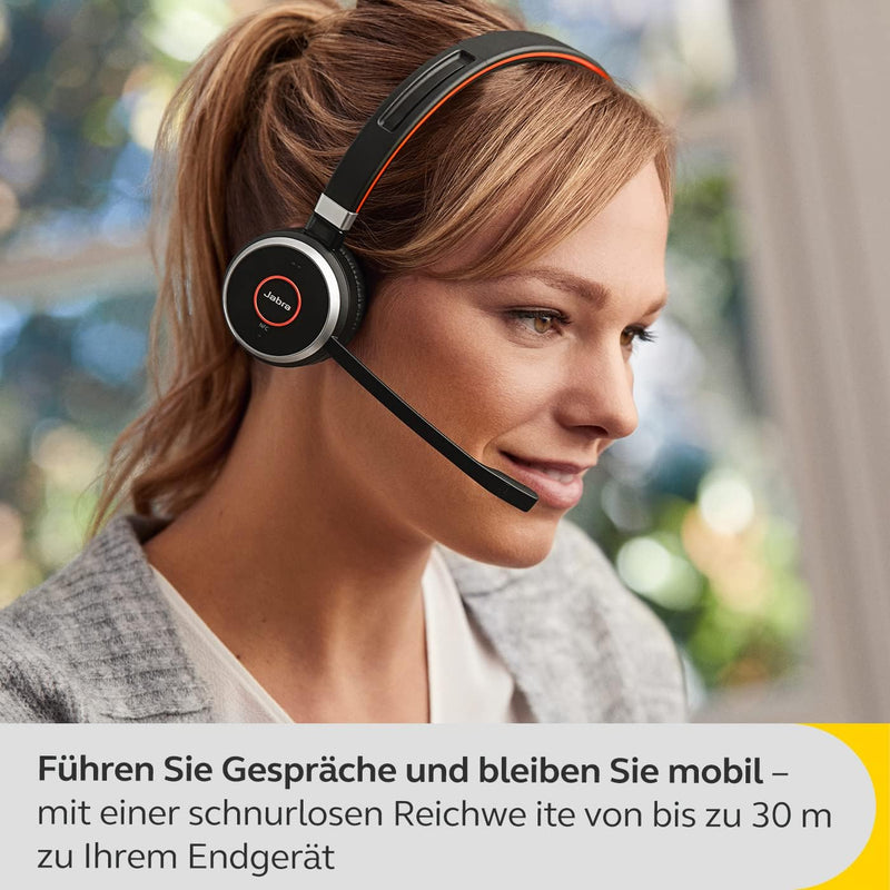 Jabra Evolve 65 SE Drahtlose Stereokopfhörer — Bluetooth, Mikrofon mit Geräuschunterdrückung, lange