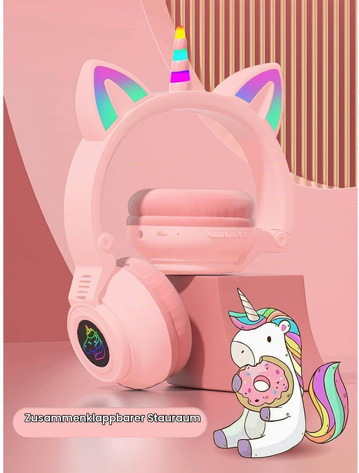 Katzenohr Kopfhörer Kindergeburtstag Geschenke Kind LED Katzenohren Einhorn Bluetooth Kabellose Over