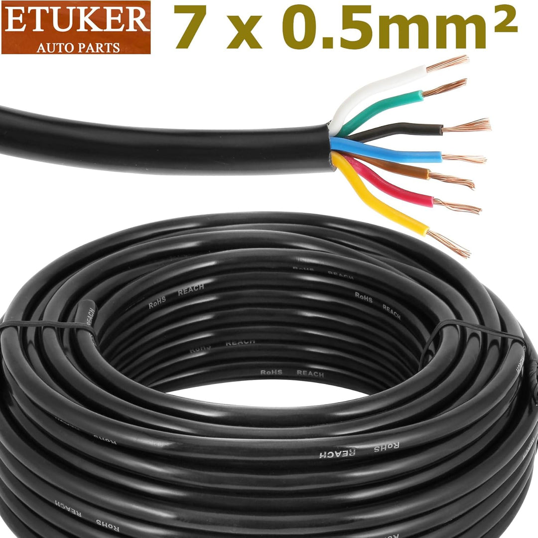 Fahrzeugkabel 7 adrig 20M Kabel Anhänger 7 polig Camping Fahrzeugleitung Kabelquerschnitt 7X 0,5mm²