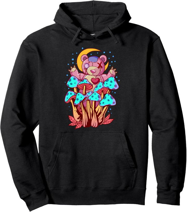 Pastell Goth Teddy und Pilze Geschenk Pullover Hoodie