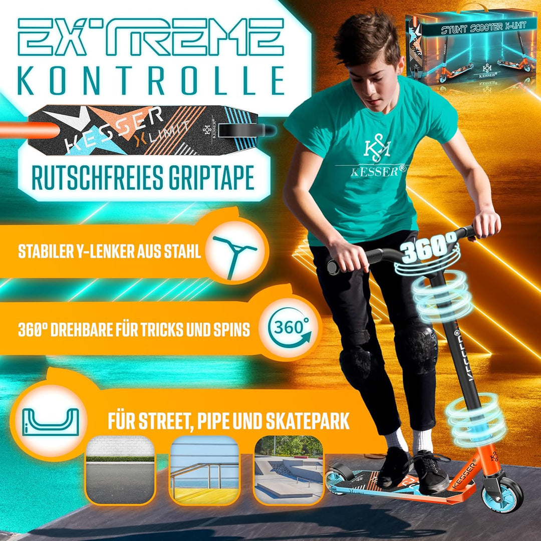 KESSER® Stunt Scooter X-Limit - 360° Lenkung Robuster Funscooter Stuntscooter mit ABEC 9 Kugellagern