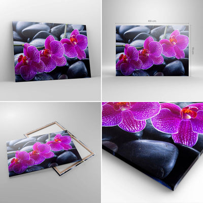 Bilder auf Leinwand 100x70cm Leinwandbild Blumen Steine Violett Aromatherapie Gross Wanddeko Bild Sc