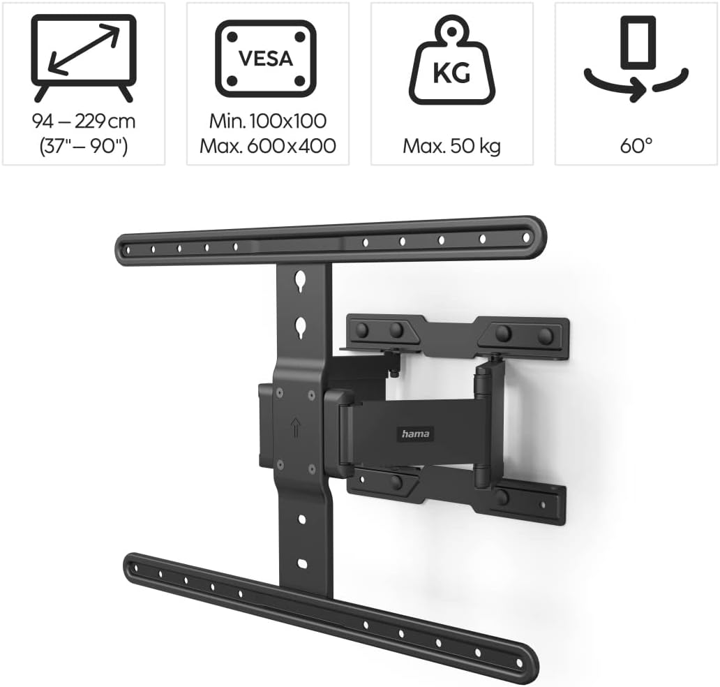 Hama Ultra-Slim TV Wandhalterung für 37"–90" (ultraflache TV-Halterung schwenkbar, neigbar, TV-Arm a