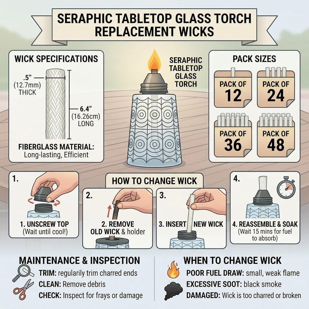 Seraphic 15 cm Glasfaserdochte für Glasfackeln im Aussenbereich – Citronella-Öllampenbrenner, 473 ml