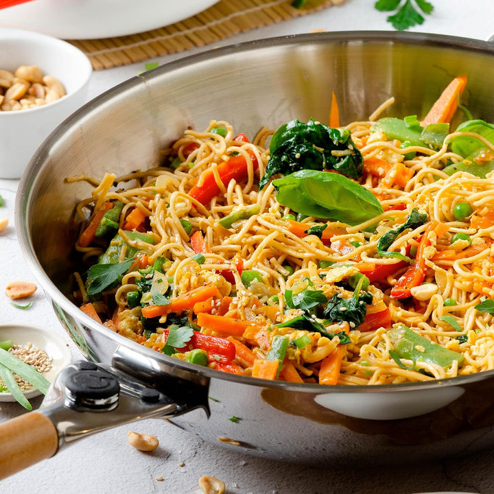 Mastrad O`Wok Gourmet - Wokpfanne aus Edelstahl - Für schnelles und gleichmässiges Erhitzen - Mit ab