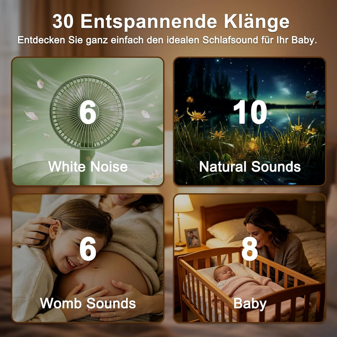 White Noise Machine Baby mit Nachtlicht, einschlafmusik mit 30 Sounds, Weisses Rauschen Gerät für Ne