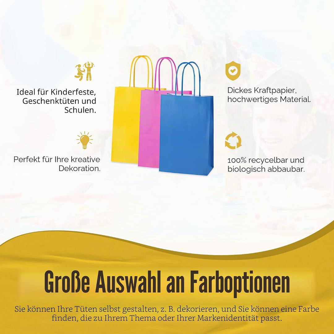 Thepaperbagstore 30 Regenbogen Kleine Papiertüten mit Henkel 18 x 22 x 8 cm | Farbige, recycelbare K