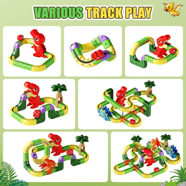 EUCOCO 115 Pcs Clickrail Electric Train Set, Dinosaurier Spielzeug ab 3 4 5 6 7 8 Jahre Junge Cubix