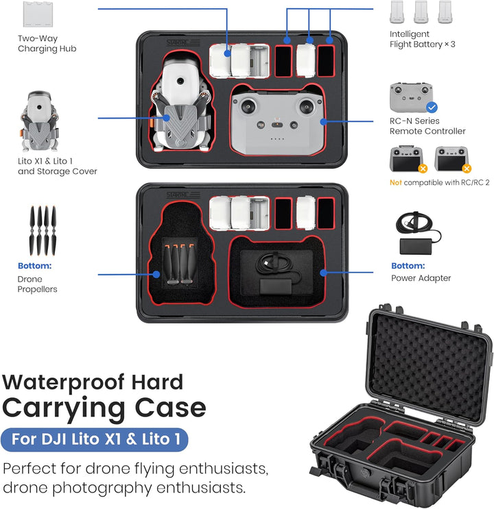 STARTRC Lito X1/1 Koffer, wasserdichter Harter Tasche für DJI Lito X1/1 Fly More Combo Zubehör für D
