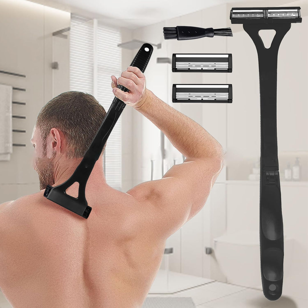Rückenrasierer Herren Rücken Rasierer - Black, 1 Stück, Rückenhaarentferner Body Men, Enthält 2 Scha