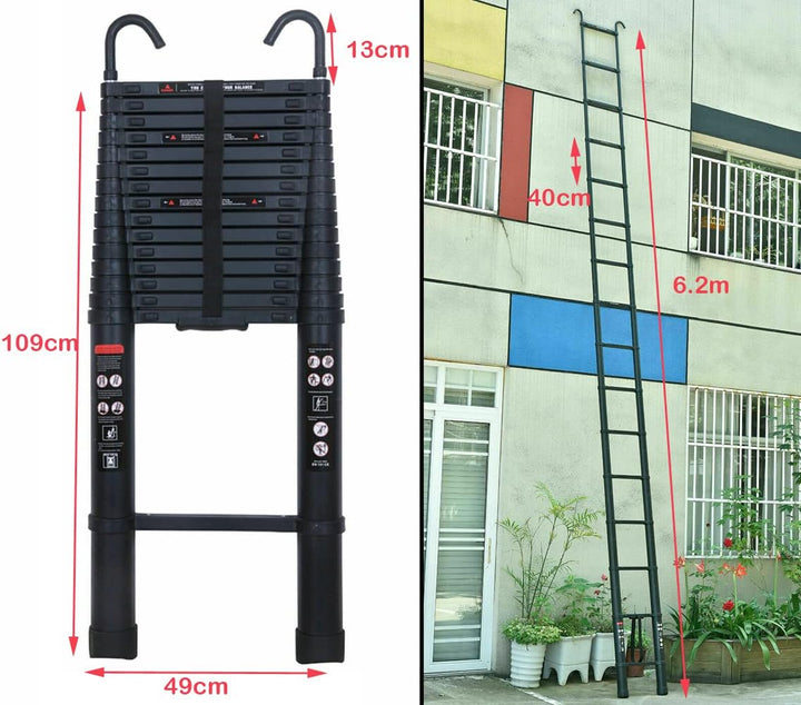 6,2 m/20,35 ft Teleskopleiter, ausziehbare Mehrzweckleiter, aus Aluminium, zusammenklappbar, tragbar