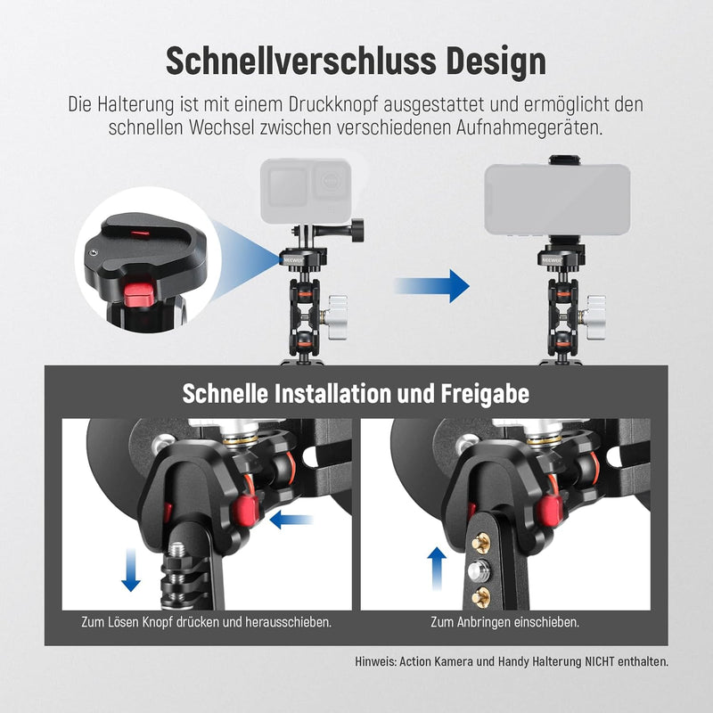 NEEWER Magnetische Action Kamera Halterung mit Dual 1/4 "Ball Head Magischer Gelenkarm, Powerful Att