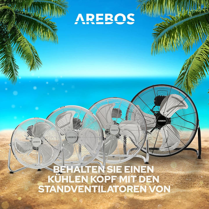 Arebos Bodenventilator Ø50 cm | Windmaschine | Ventilator | 3 Geschwindigkeitsstufen | hoher Luftdur