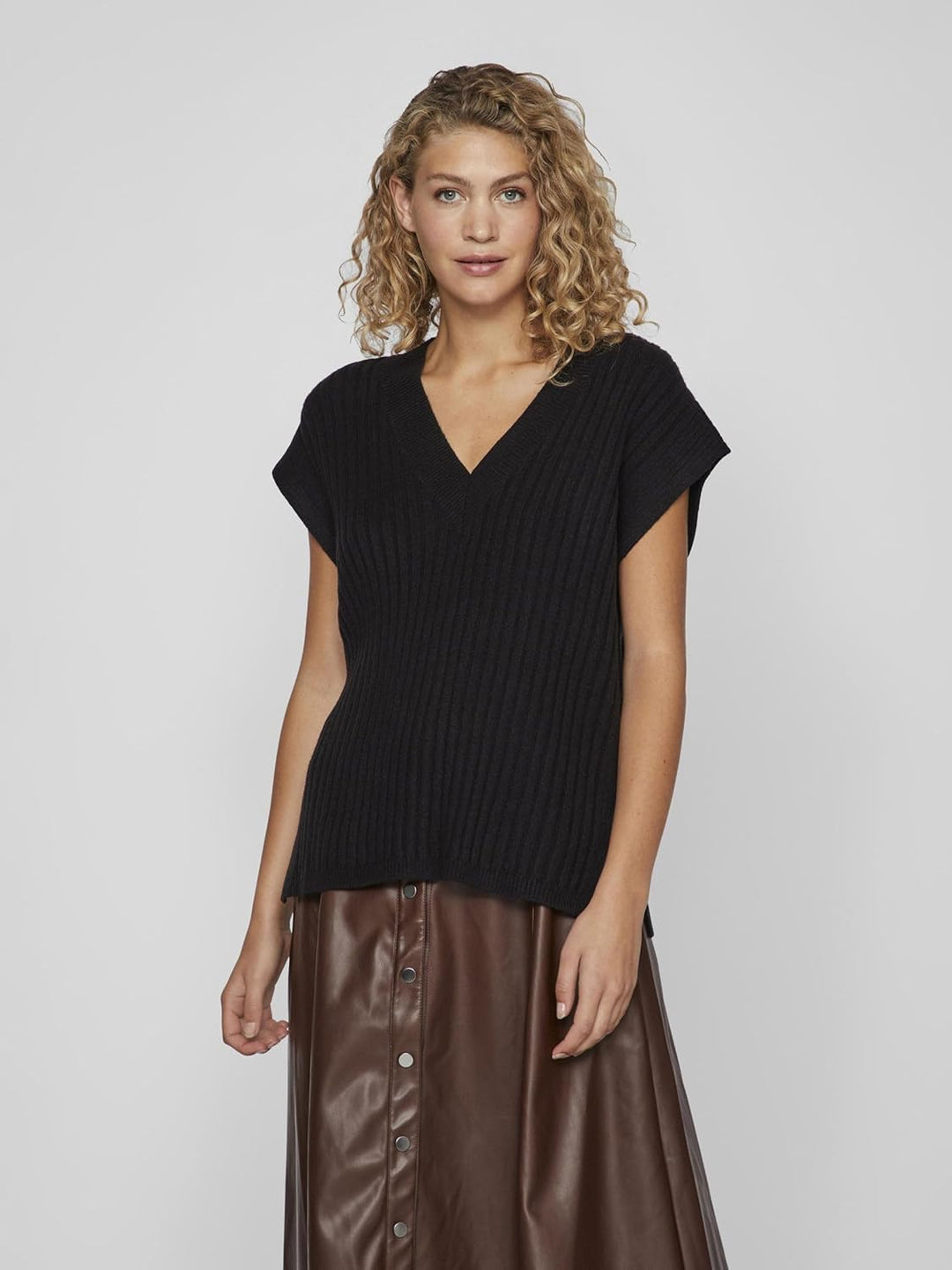 Vila Damen Vimalje V-Neck S/L Oversize Knit Vest Pullunder S Schwarz, S Schwarz