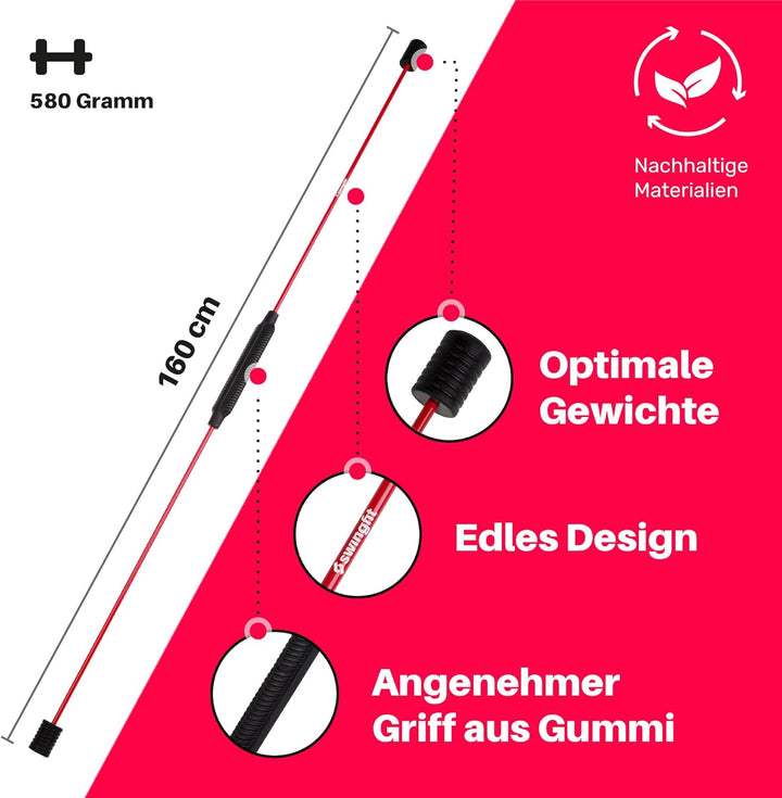 swingfit® Schwingstab inkl. praktischer Tasche & Rücken Trainingsplan - Swingstick für Tiefenmuskula