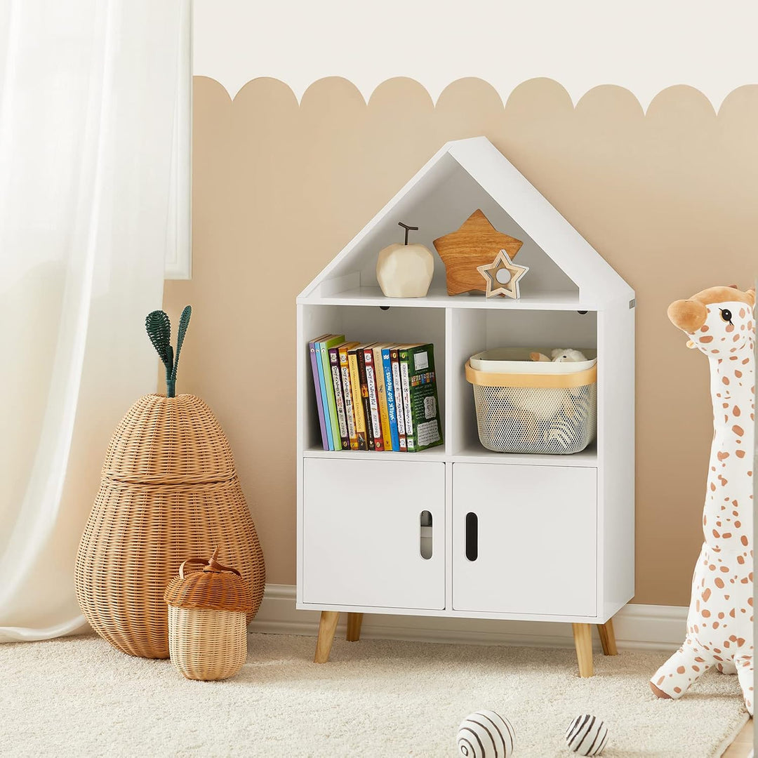 SoBuy KMB58-W Kinderregal mit Haus-Design Bücherregal für Kinder Aufbewahrungsregal Spielzeugregal K