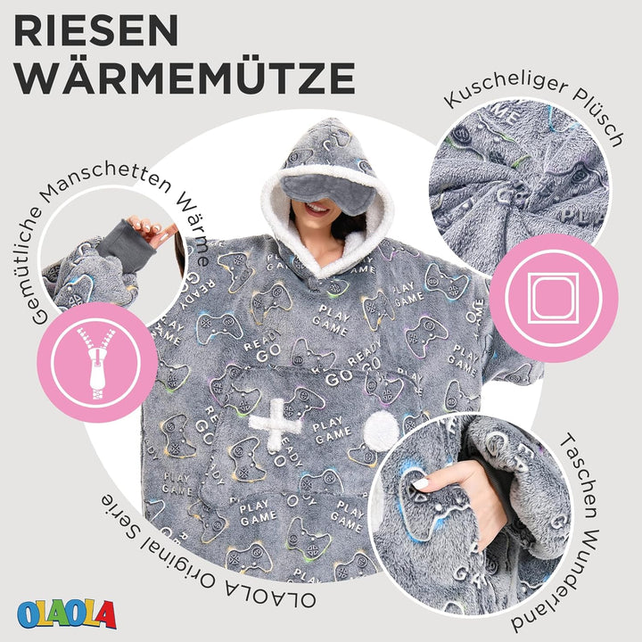 OLAOLA Decken Hoodie, Übergrosse Tragbare Decke Leuchtet im Dunkeln, Weicher Plüsch Kapuzenpullover