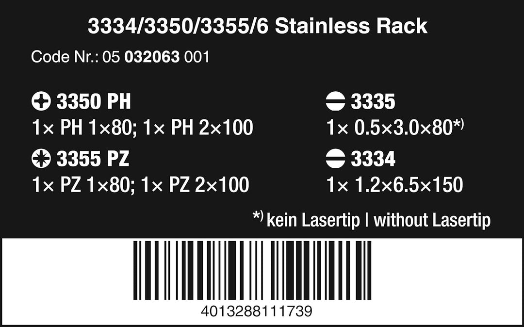 Wera 3334/3350/3355/6 Schraubendrehersatz, Edelstahl + Rack, 6-teilig, 05032063001