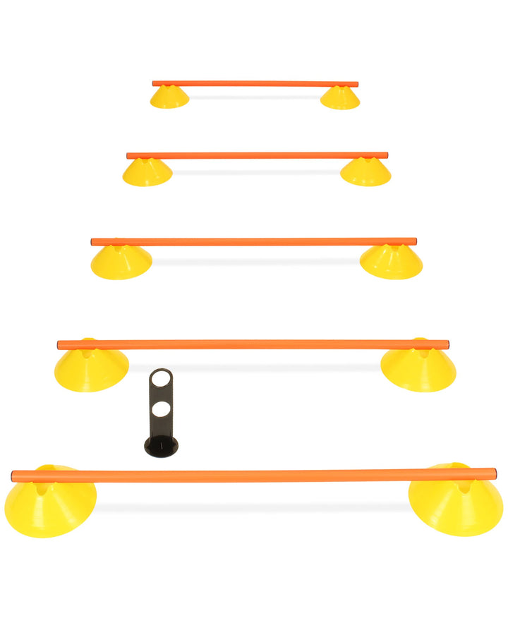 Cavaletti Mini-Hürden 5er Set – Mulden Gelb & Stangen Orange – sichere Trainingshürden für Hunde – A