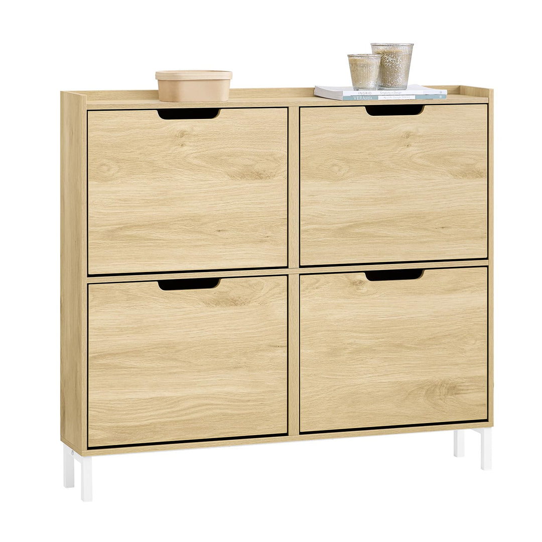 SoBuy Schuhschrank schmal mit 4 Klappen 100x91x19cm für Flur | Schuhkipper platzsparend, geschlossen