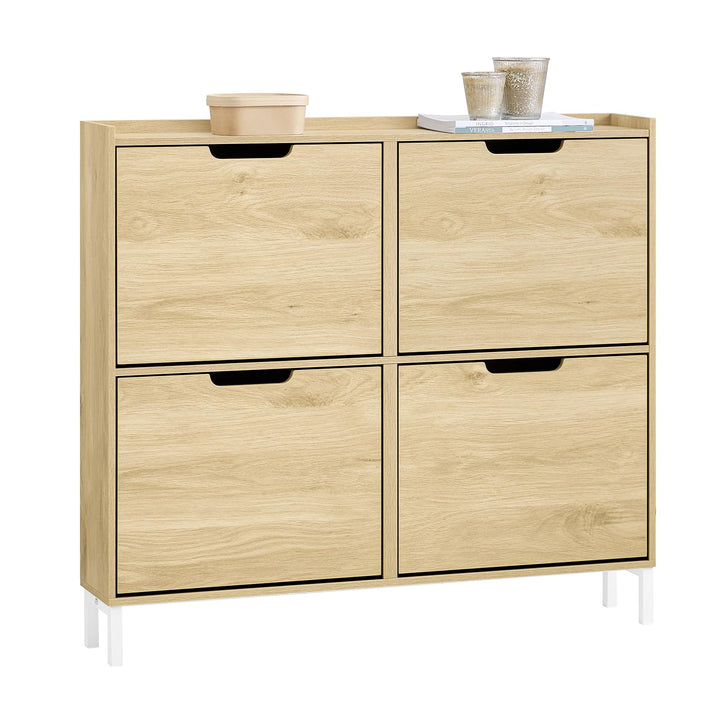 SoBuy Schuhschrank schmal mit 4 Klappen 100x91x19cm für Flur | Schuhkipper platzsparend, geschlossen