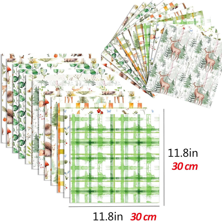 30x30 Scrapbook Papier Waldtiere Muster Doppelseitiges Decoupage Papiere, 12 Muster 24 Blatt Rustika