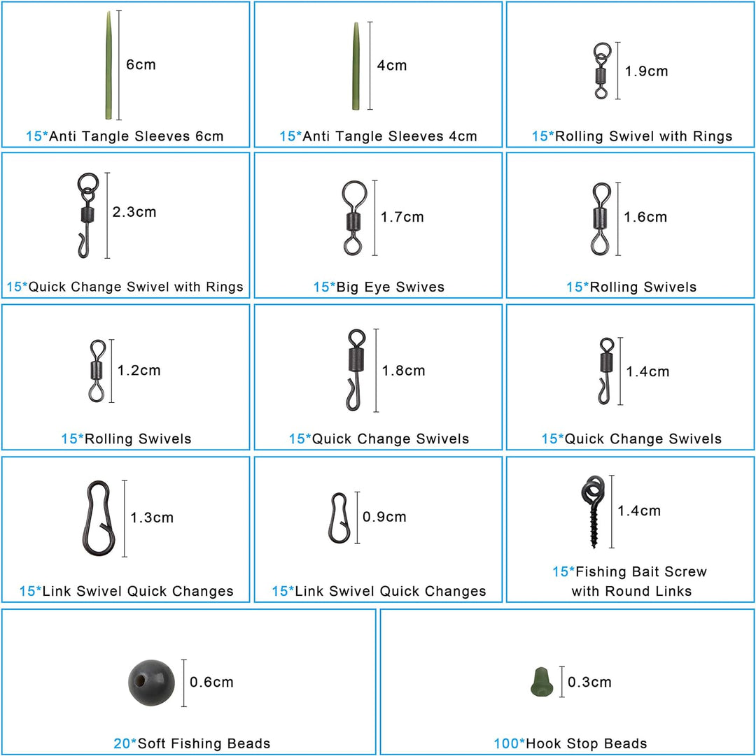 300stk Karpfen Angelwirbel Snaps Kit Mattschwarze Schnellwechsel Rollender Wirbel Speed Links Anti-T