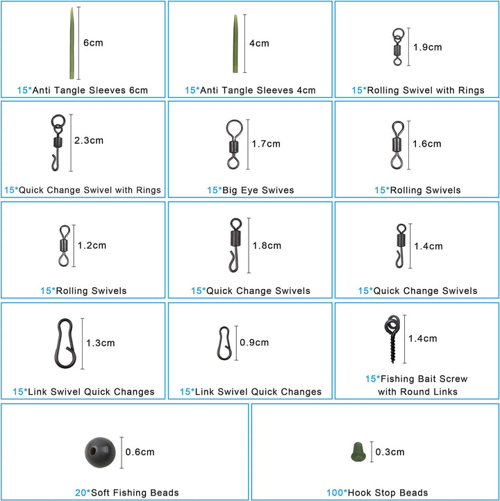 300stk Karpfen Angelwirbel Snaps Kit Mattschwarze Schnellwechsel Rollender Wirbel Speed Links Anti-T