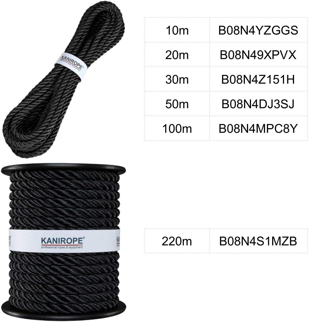 Kanirope® Polyester Tauwerk Polyesterseil POLYTWIST ø12mm 220m Schwarz 3-litzig gedreht, 220m Schwar