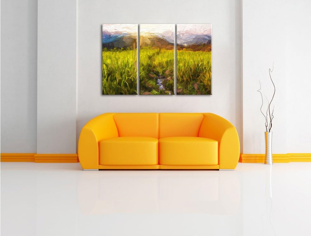 Pixxprint Reisfeld Plantage in Asien als Leinwandbild/Grösse: 3 Teilig (120x80 cm) cm/Wandbild/Kunst