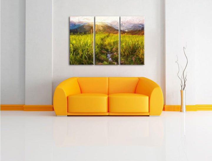 Pixxprint Reisfeld Plantage in Asien als Leinwandbild/Grösse: 3 Teilig (120x80 cm) cm/Wandbild/Kunst