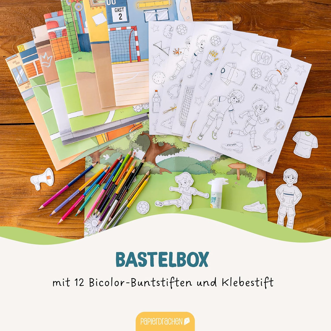 Papierdrachen Bastelbox Fussball - Komplettes Bastelset ab 3 Jahren - Inkl. Buntstifte & Kleber - Kr