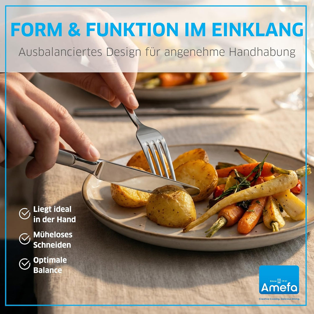 Amefa SATINA Besteck Set 30-teilig, Besteck für 6 Personen, Spülmaschinenfest, Besteck Rostfrei 18/1