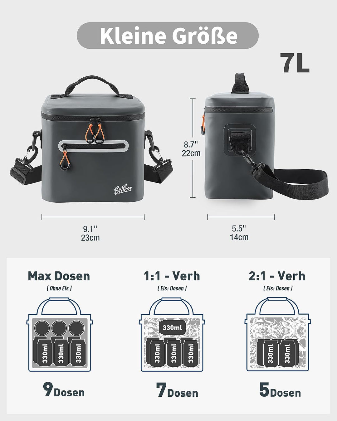 Kühltasche 7/14/24L - Isoliert &amp; Wasserdicht | Tragbare Mini-Kühltasche mit Thermo-Iso-Schicht | Lei