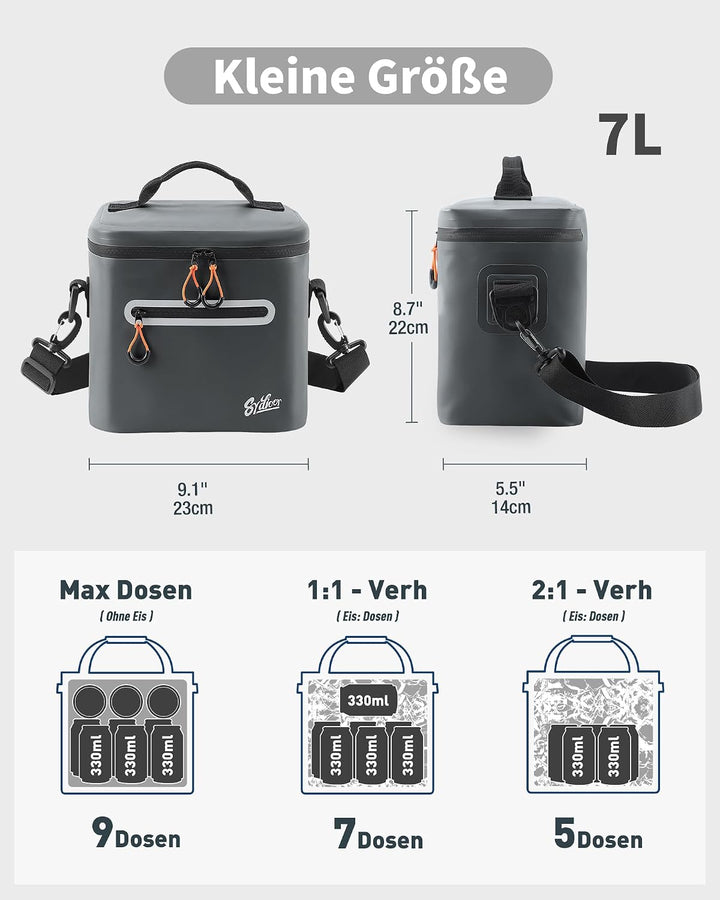 Kühltasche 7/14/24L - Isoliert &amp; Wasserdicht | Tragbare Mini-Kühltasche mit Thermo-Iso-Schicht | Lei