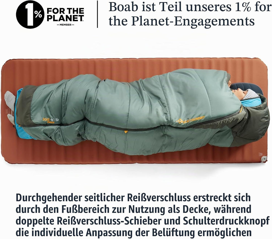 SEA TO SUMMIT - Boab Schlafsack aus Kunstfaser (–1 °C) - Rechteckig - Durchgehender Reissverschluss